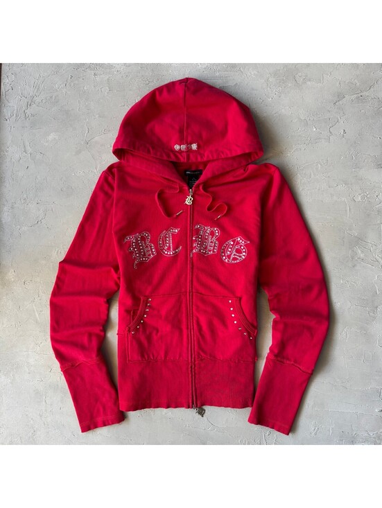 BCBG Tops - Vintage Y2K BCBG Red Rhinestone McBling Logo Zip Hoodie Women's Size L